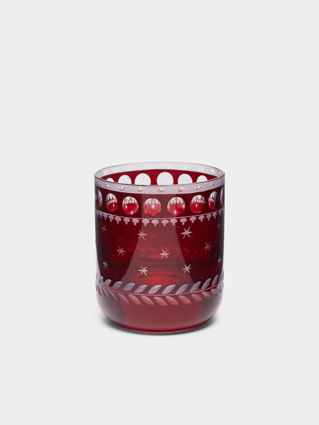 Artel - Staro Hand-Engraved Crystal Votive Candle Holders (Set of 2) - Red - ABASK - 