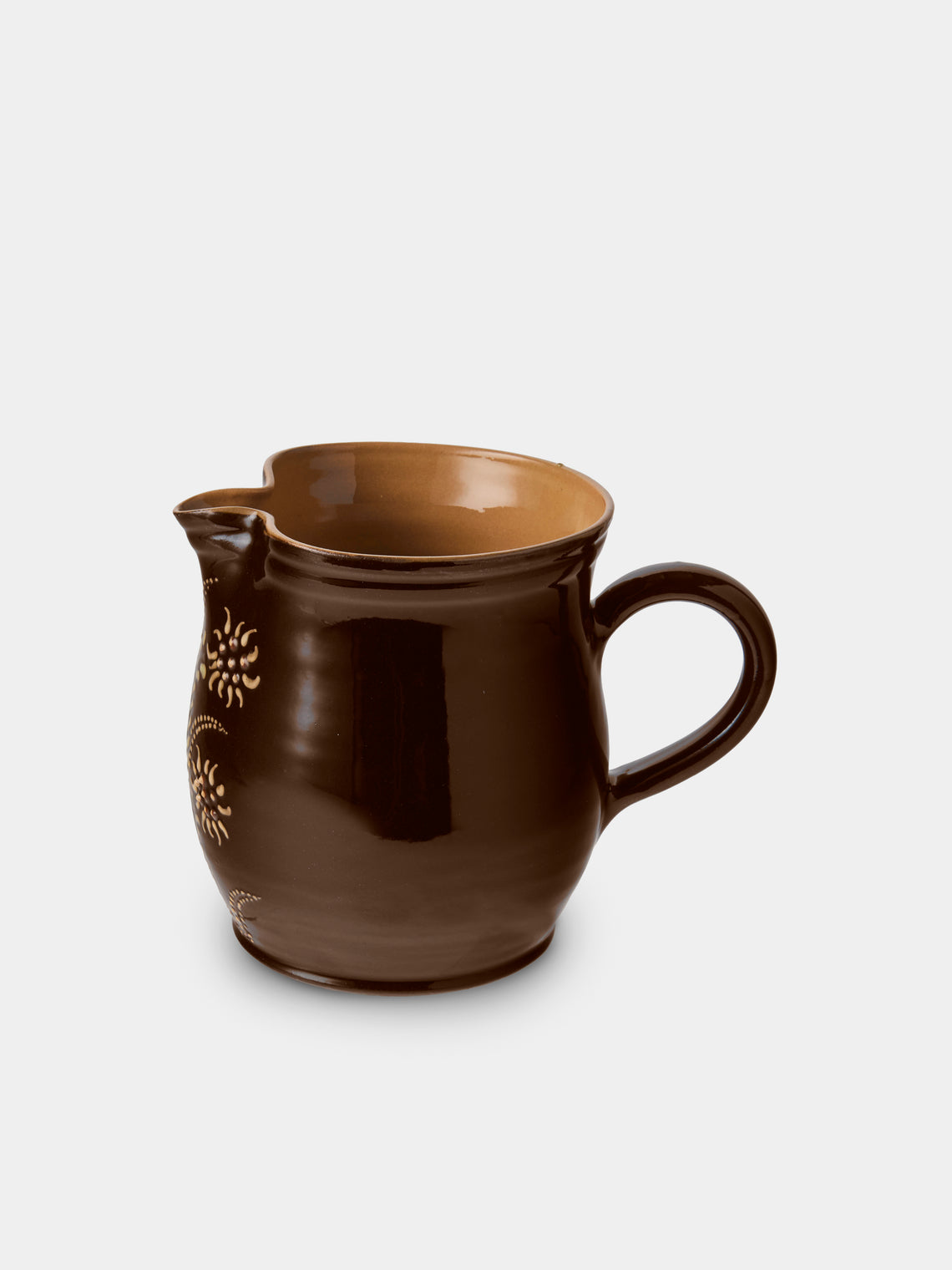 Poterie d’Évires - Flowers Hand-Painted Ceramic Medium Jug - Dark Brown - ABASK