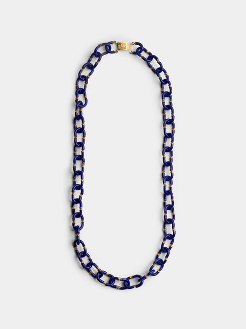 Mahnaz Collection - Vintage 1960s Archimede Seguso Murano Glass, Rhinestone and Gilt Brass Necklace - Blue - ABASK - 