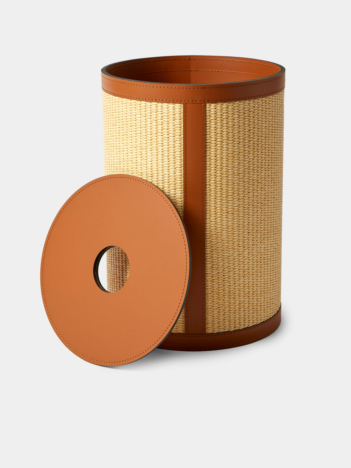 Pinetti - Aurora Leather Lidded Wastepaper Basket - Camel - ABASK