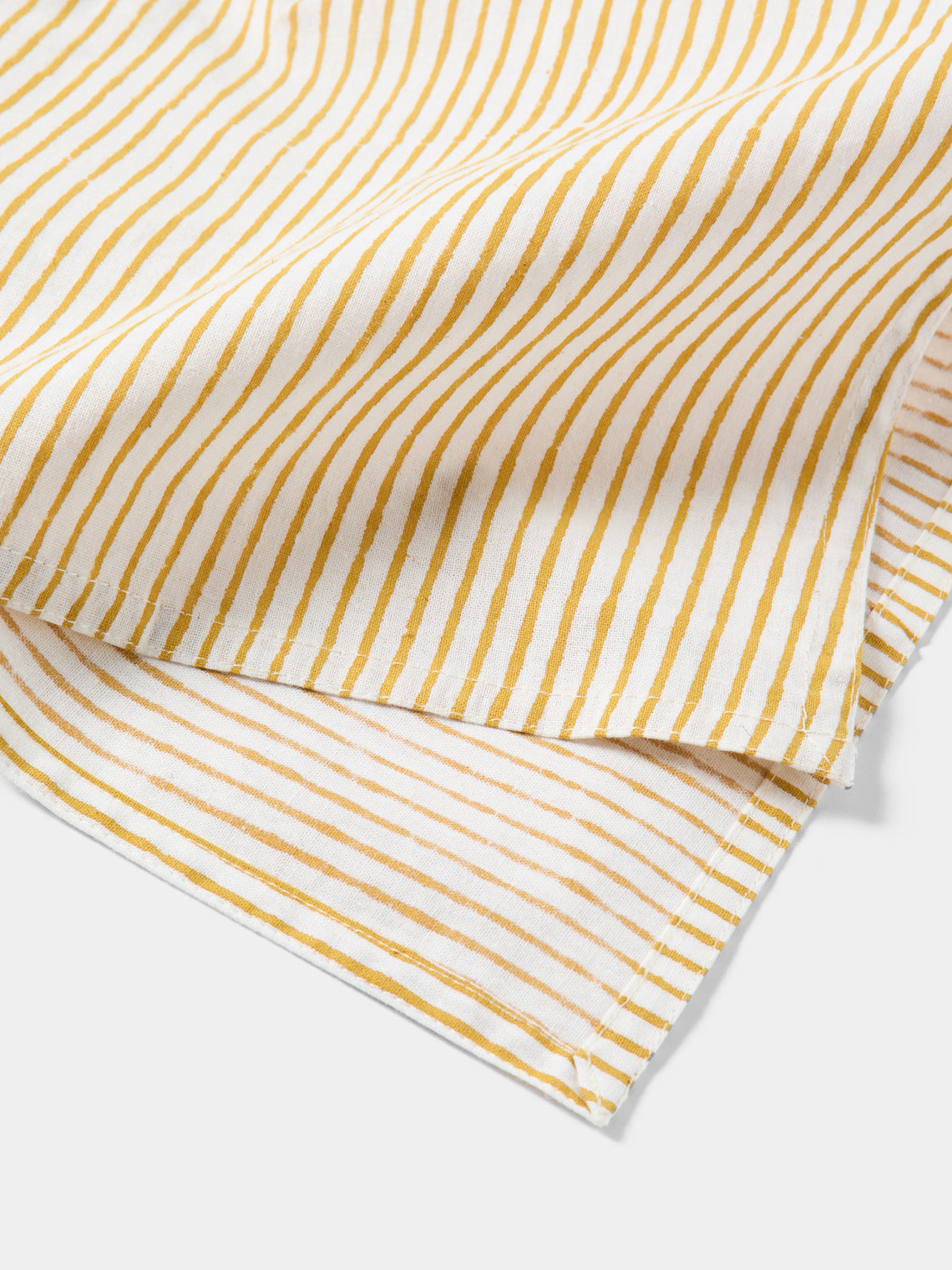 Chamois - Stripe Block-Printed Cotton Napkins (Set of 4) - Yellow - ABASK