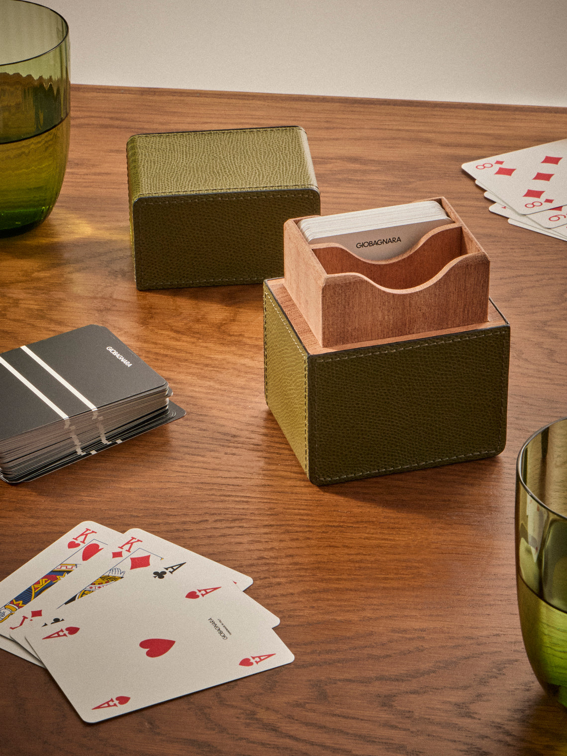 Giobagnara - Naples Leather Playing Cards Set - Green - ABASK