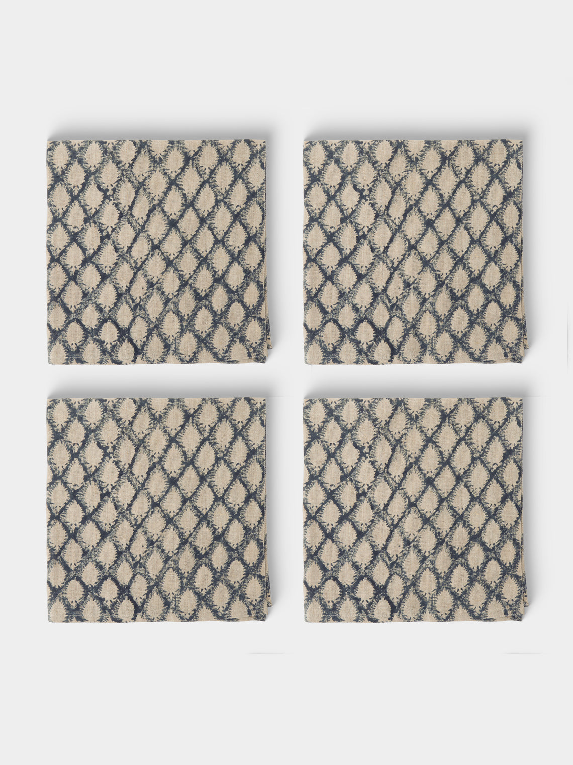 Chamois - Cypress Block-Printed Linen Napkins (Set of 4) - Navy - ABASK - 