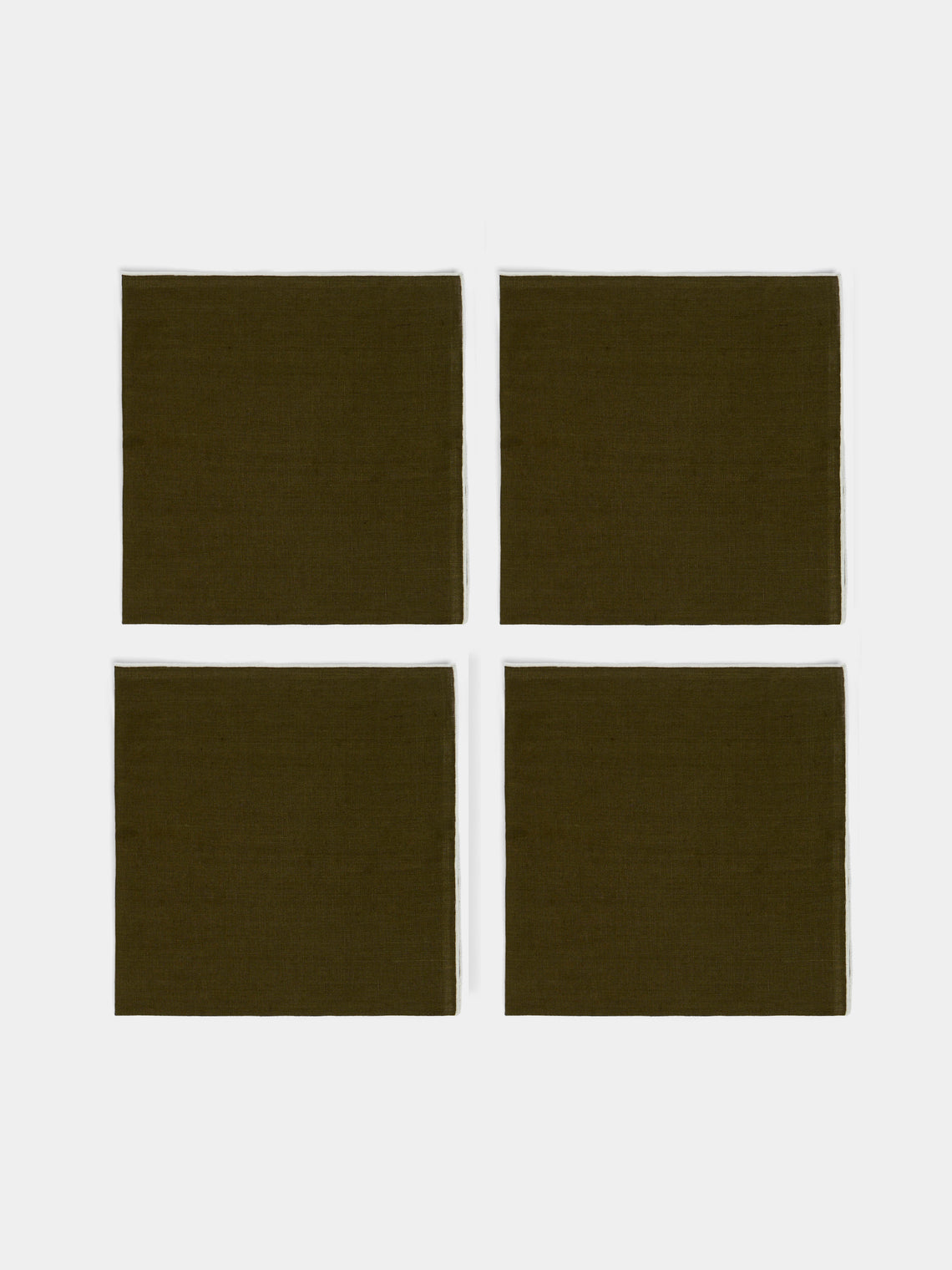 Madre Linen - Hand-Dyed Linen Contrast-Edge Napkins (Set of 4) - Green - ABASK