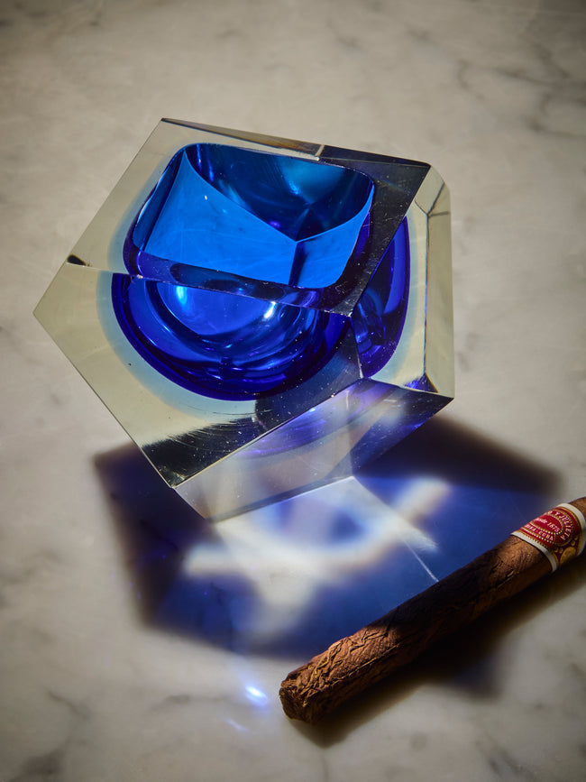 Antique and Vintage - 1950s Flavio Poli Murano Glass Ashtray - Blue - ABASK