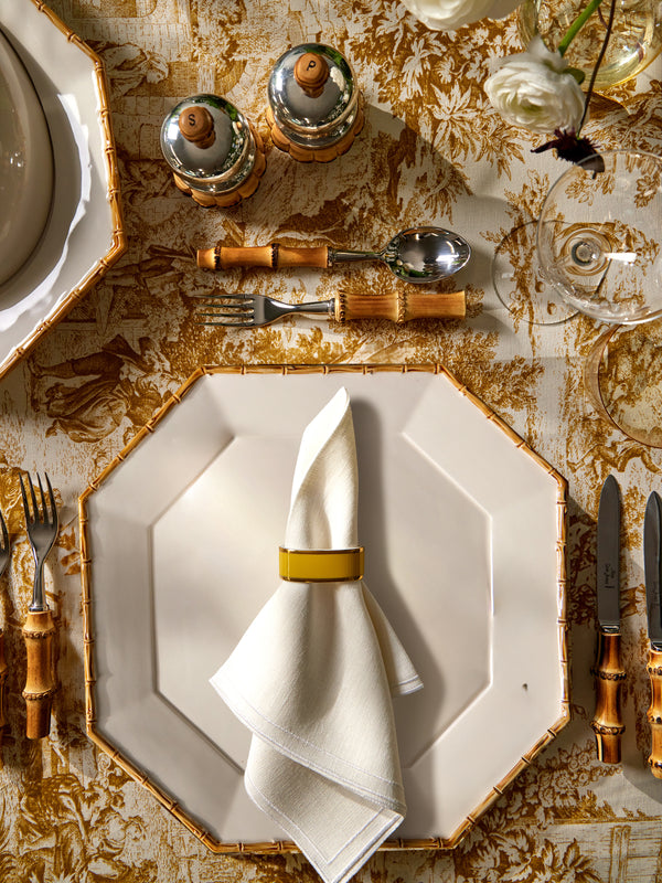 Verdolini - Bamboo Hand-Painted Ceramic Charger Plate (13in/33cm) - White - ABASK