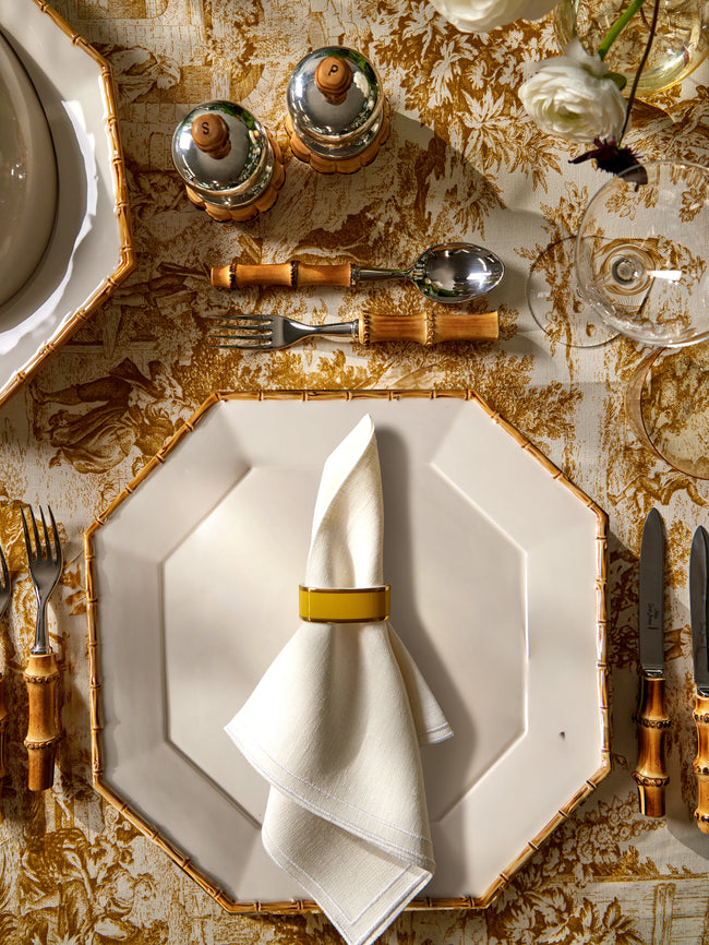 Verdolini - Bamboo Hand-Painted Ceramic Charger Plate (13in/33cm) - White - ABASK