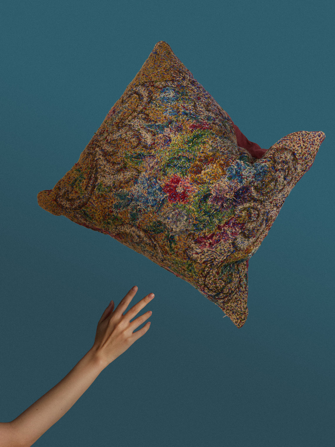 By Walid - 19th-Century French Needlepoint Damask Cushion (23in/58cm) - Multiple - ABASK