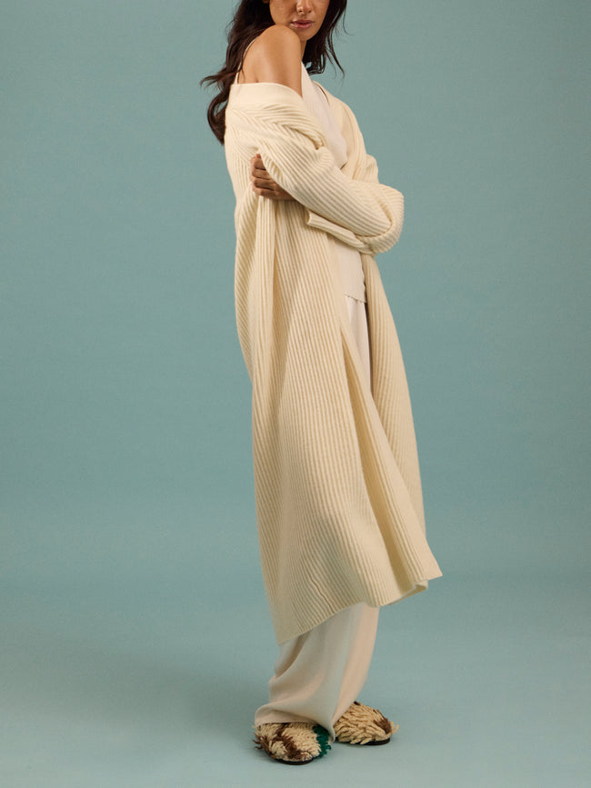 Dusan - Ribbed Wool Long Cardigan | One Size - Ivory - ABASK
