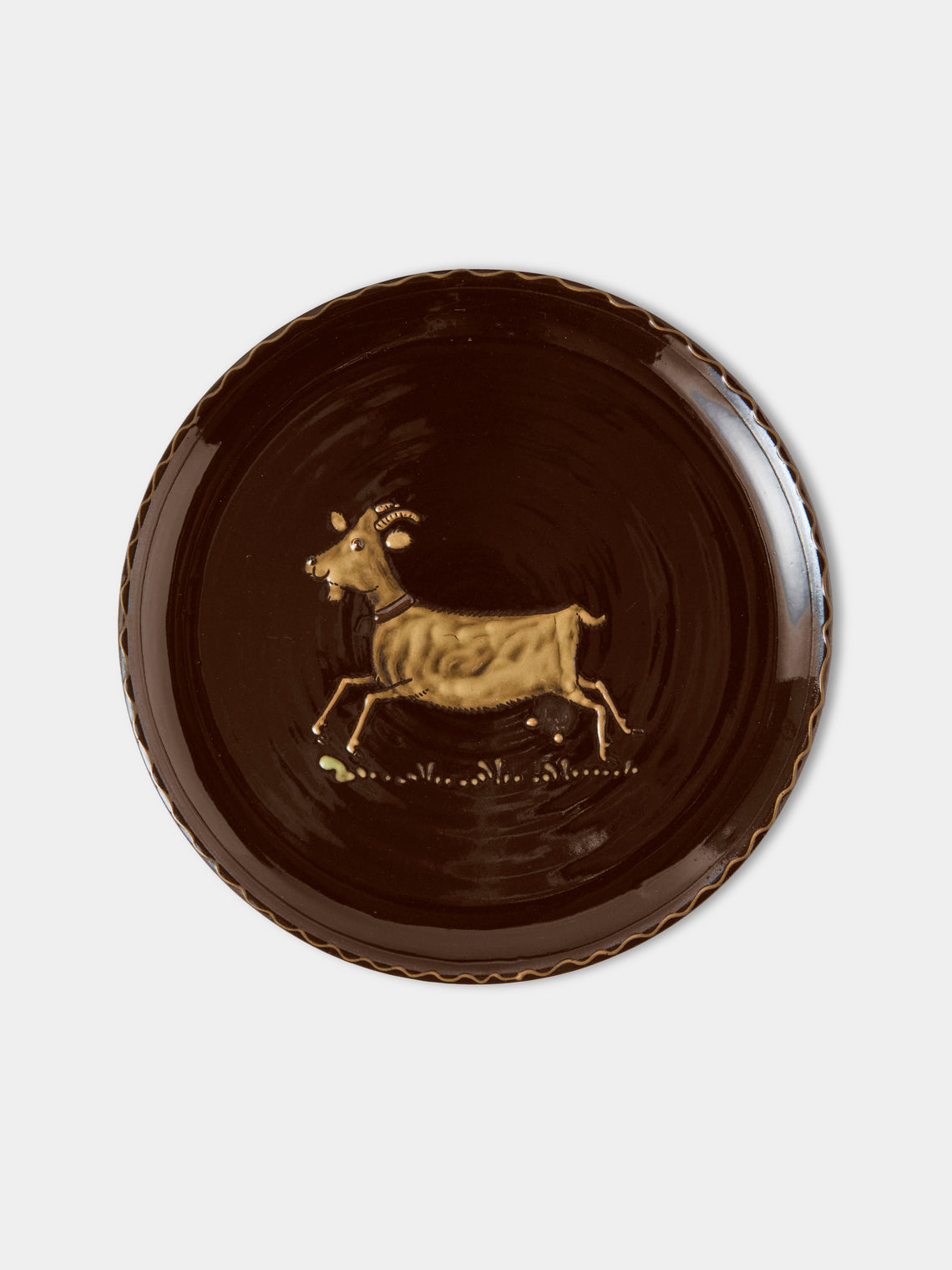 Poterie d’Évires - Animals Hand-Painted Ceramic Dinner Plates – 9.5in/24cm (Set of 4) - Dark Brown - ABASK