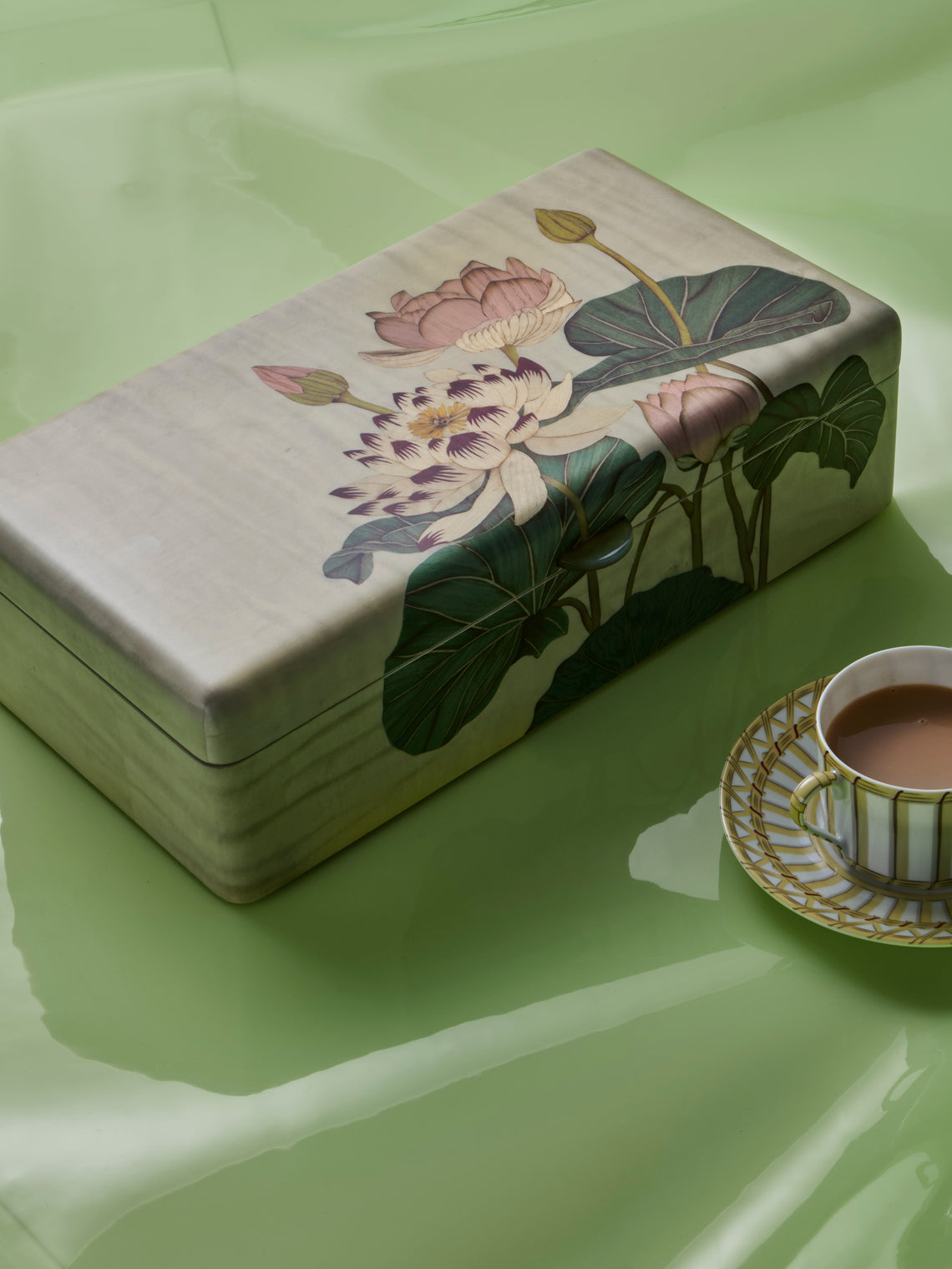 Silvia Furmanovich - Lotus Flowers Marquetry Wood Tea Box - Multiple - ABASK