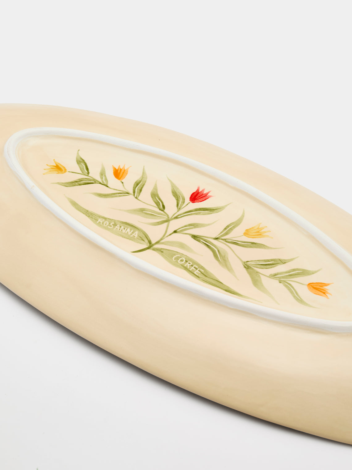 Rosanna Corfe - Tulips Hand-Painted Ceramic Large Oval Platter - Cream - ABASK