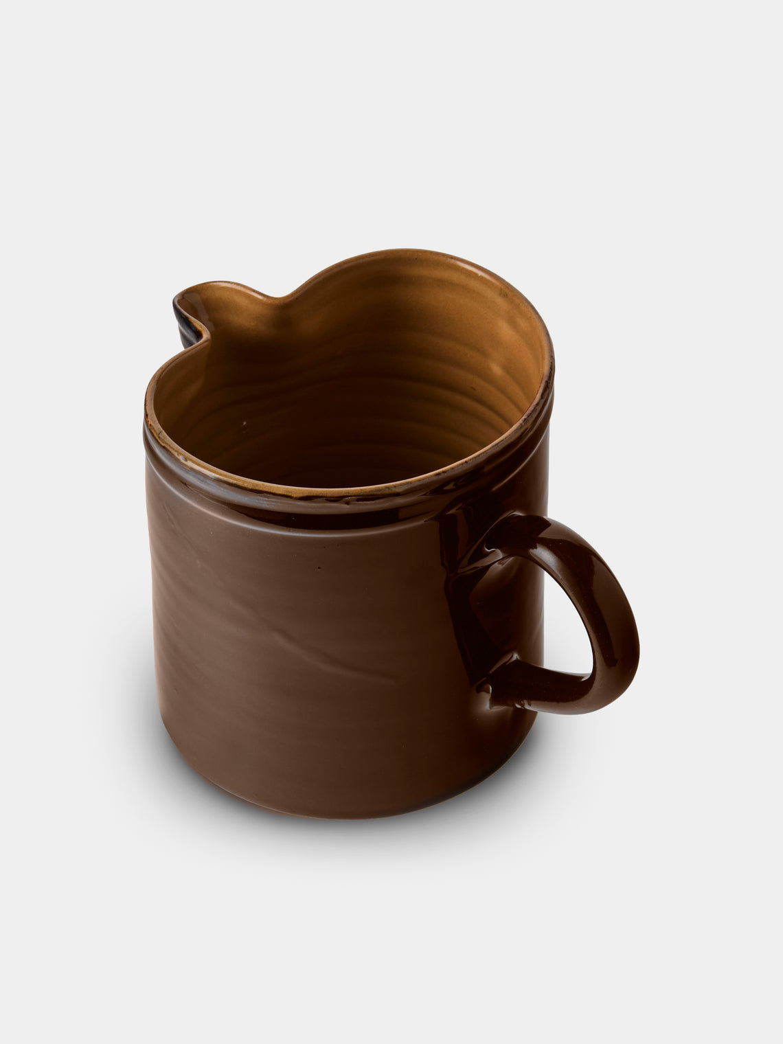 Poterie d’Évires - Flowers Hand-Painted Ceramic Straight-Edge Medium Jug - Dark Brown - ABASK