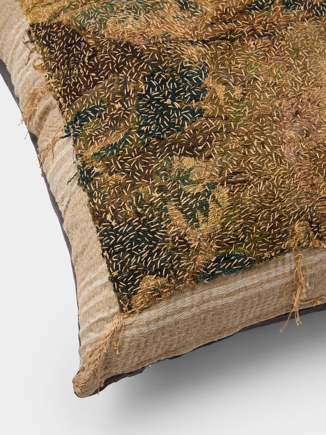 By Walid - 17th-Century Flemish Verdure Tapestry Linen Cushion (25.5in/65cm) - Multiple - ABASK