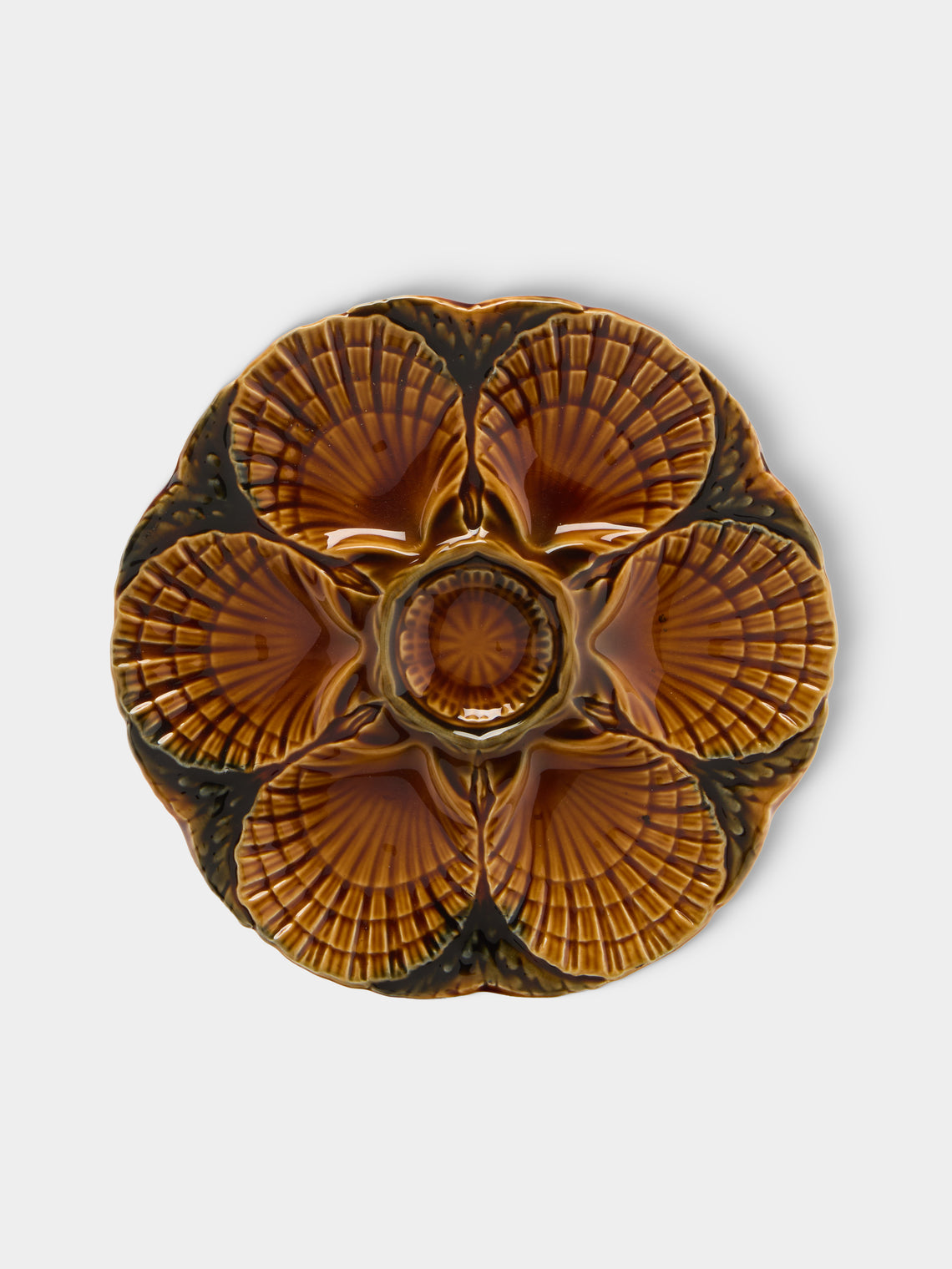 Antique and Vintage - 1950s Ceramic Oyster Plates – 9in/23.5cm (Set of 10) - Brown - ABASK