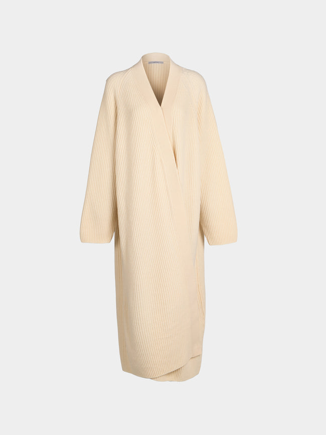 Dusan - Ribbed Wool Long Cardigan | One Size - Ivory - ABASK - 