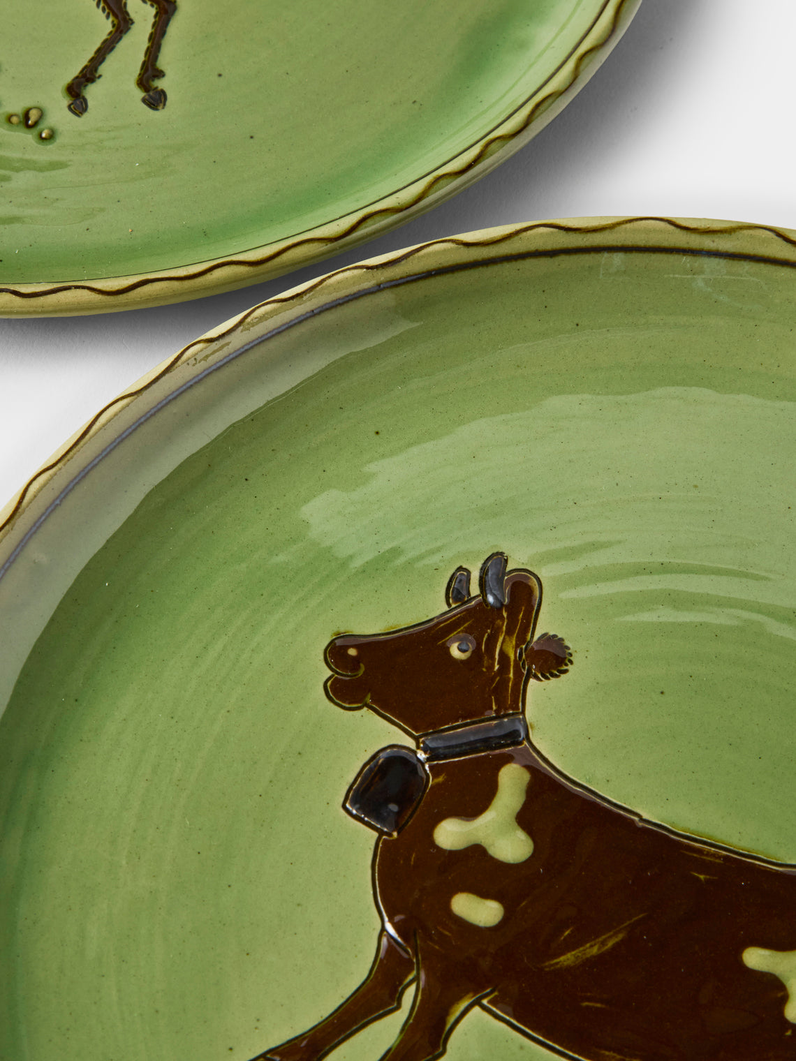 Poterie d’Évires - Animals Hand-Painted Ceramic Dinner Plates – 9.5in/24cm (Set of 4) - Green - ABASK