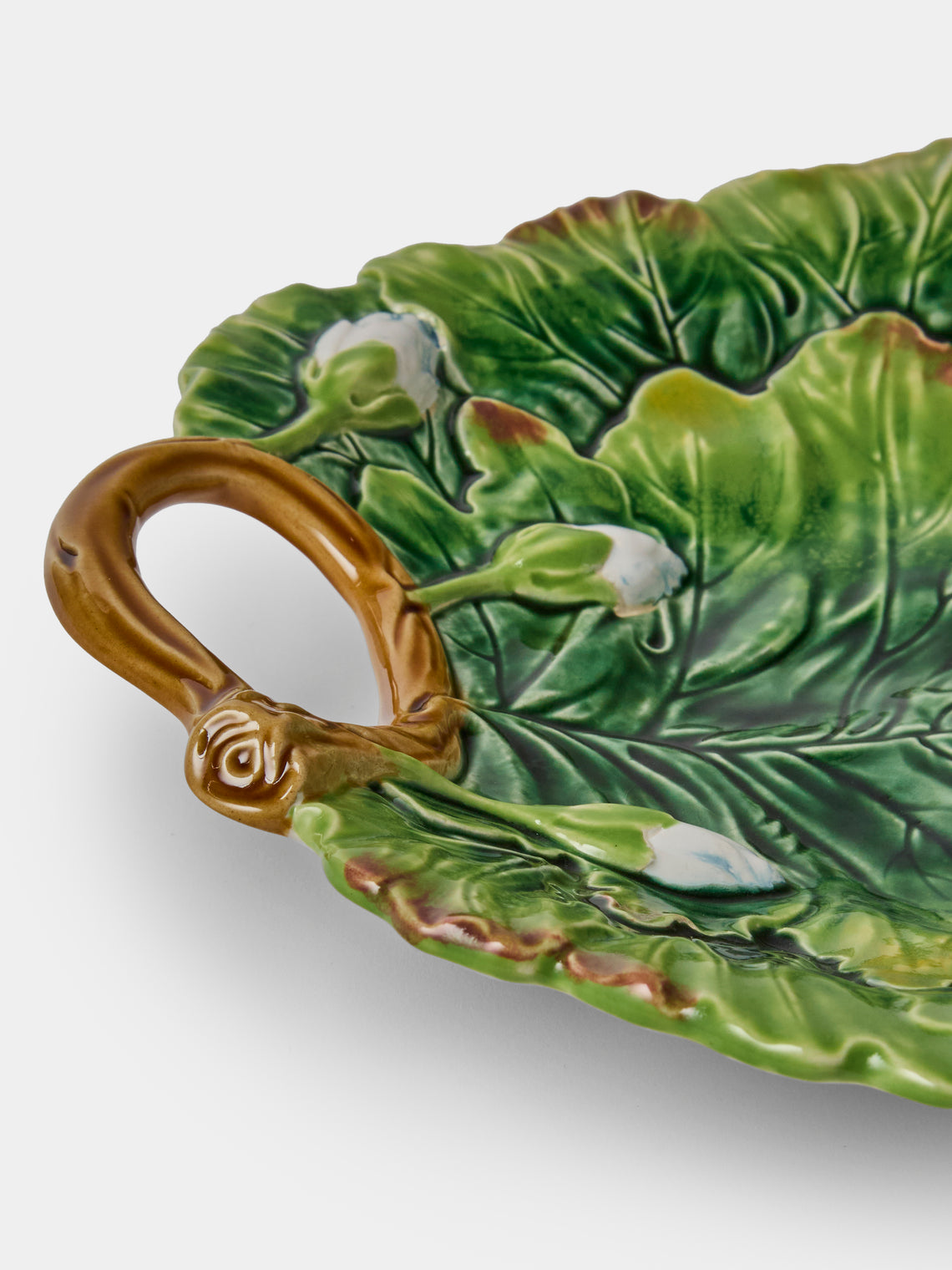 Verdolini - Leaves Hand-Painted Majolica Ceramic Serving Platter - Green - ABASK