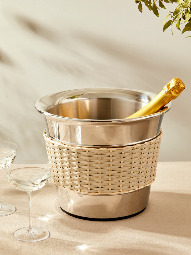 Pigment France - Menton Leather and Rattan 2/3-Bottle Champagne Bucket - Cream - ABASK