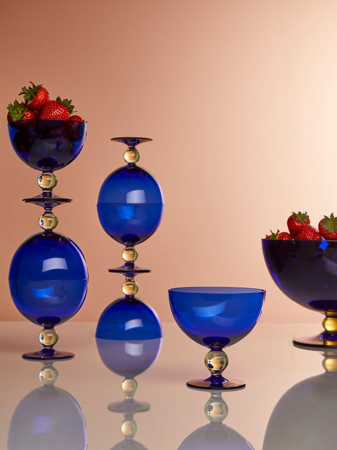 Antique and Vintage - 1950s Bohemian Glass Punch Bowl and Glasses (Set of 9) - Blue - ABASK