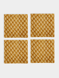 Chamois - Cypress Block-Printed Linen Napkins (Set of 4) - Orange - ABASK - 