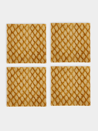 Chamois - Cypress Block-Printed Linen Napkins (Set of 4) - Orange - ABASK - 