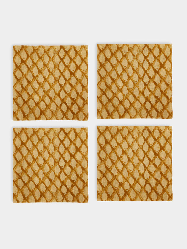Chamois - Cypress Block-Printed Linen Napkins (Set of 4) - Orange - ABASK - 