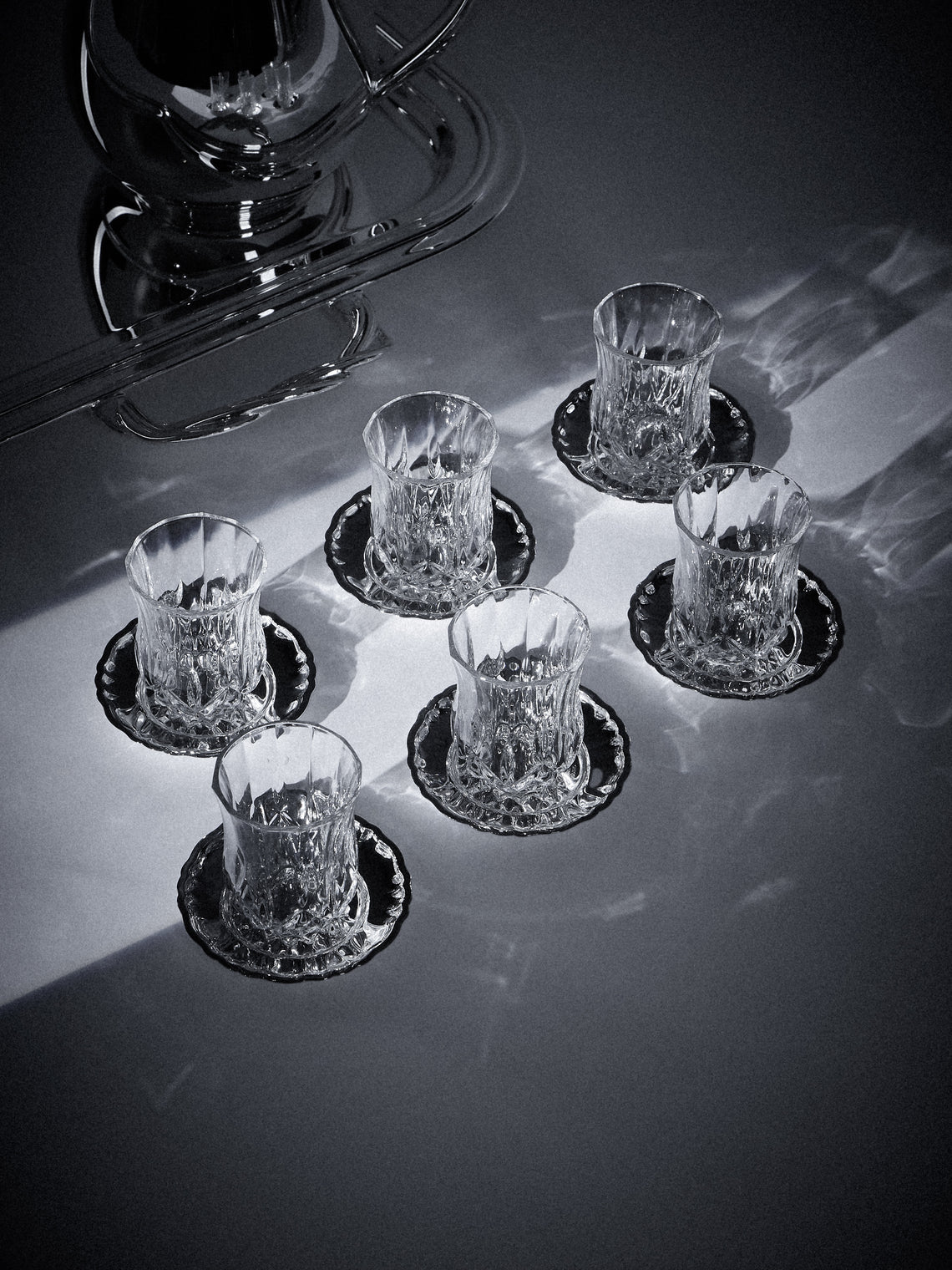 Greggio - Silver-Plated Crystal Glasses with Saucers - Silver - ABASK