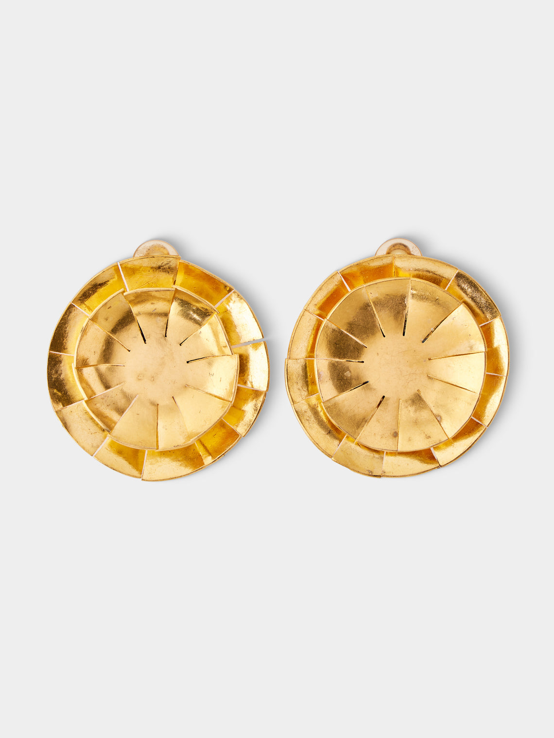 Mahnaz Collection - Vintage Hervé Van der Straeten Gilded Brass Double Sphere Clip-On Earrings - Gold - ABASK - 