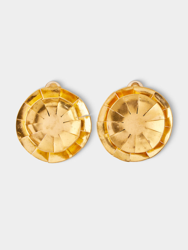 Mahnaz Collection - Vintage Hervé Van der Straeten Gilded Brass Double Sphere Clip-On Earrings - Gold - ABASK - 