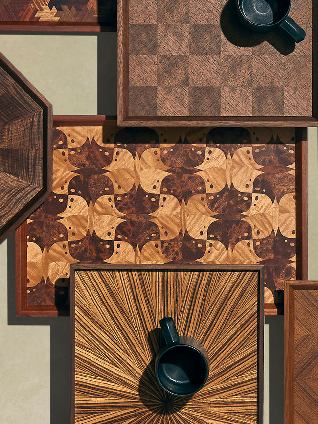 Mori Kougei - Poke Marquetry Wood Tray (14.5in/37.5cm) - Brown - ABASK