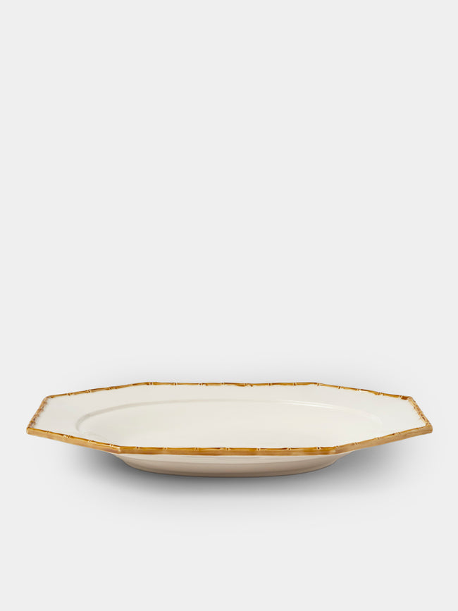 Verdolini - Bamboo Hand-Painted Ceramic Serving Platter - White - ABASK - 