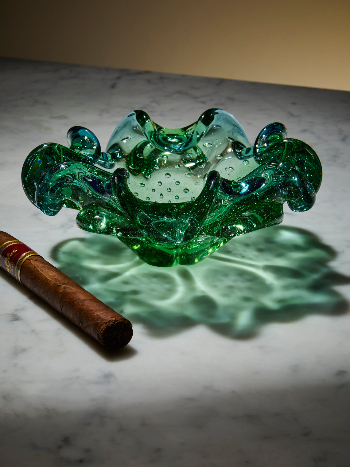 Antique and Vintage - Mid-Century Crystal Ashtray - Green - ABASK