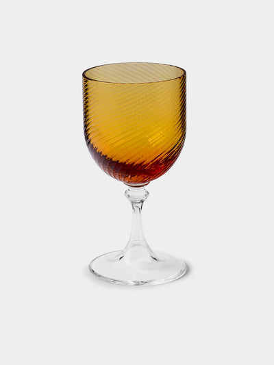 NasonMoretti - | Set of 6 | Twisted Ambra Hand-Blown Murano White Wine Glasses - Yellow - ABASK- 