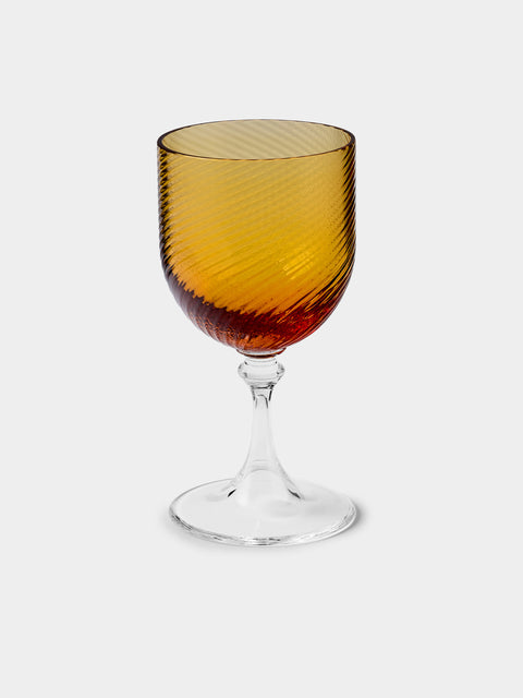 NasonMoretti - | Set of 6 | Twisted Ambra Hand-Blown Murano White Wine Glasses - Yellow - ABASK- 