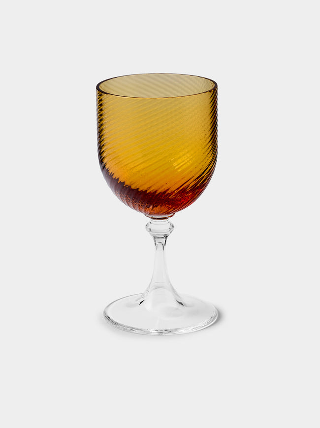 NasonMoretti - | Set of 6 | Twisted Ambra Hand-Blown Murano White Wine Glasses - Yellow - ABASK- 