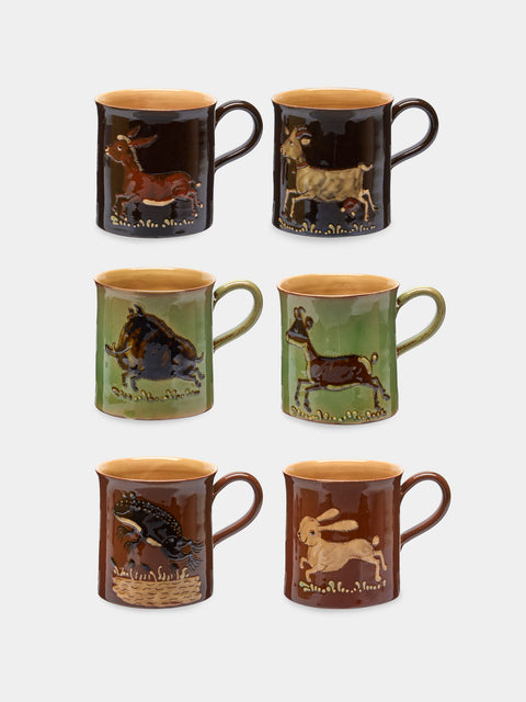 Poterie d’Évires - Animals Hand-Painted Ceramic Mugs (Set of 6) - Multiple - ABASK - 