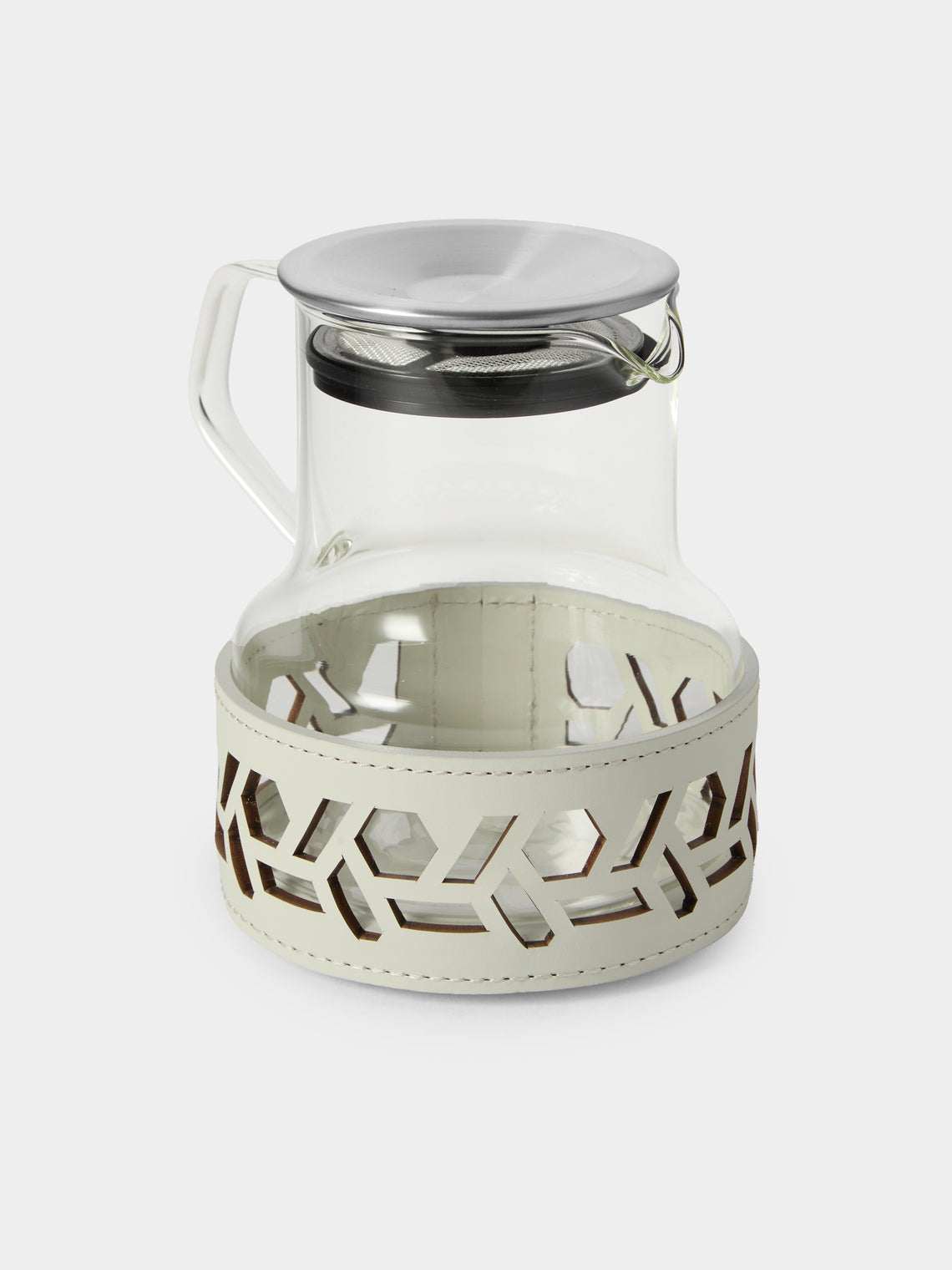 RUDI - Messina Glass and Leather Teapot - White - ABASK - 