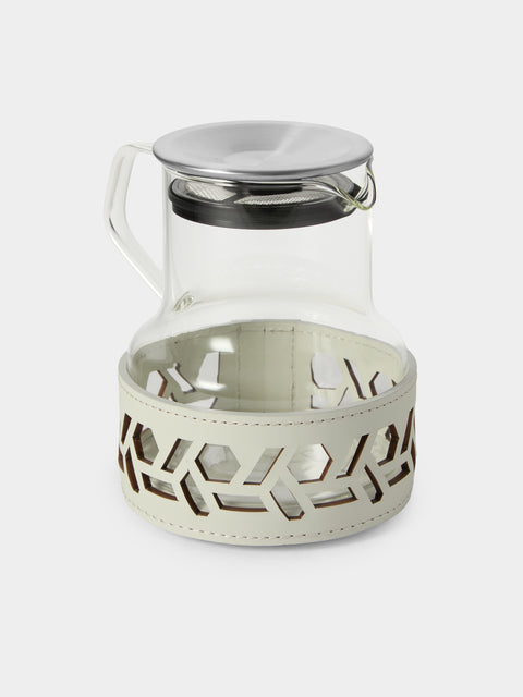 RUDI - Messina Glass and Leather Teapot - White - ABASK - 
