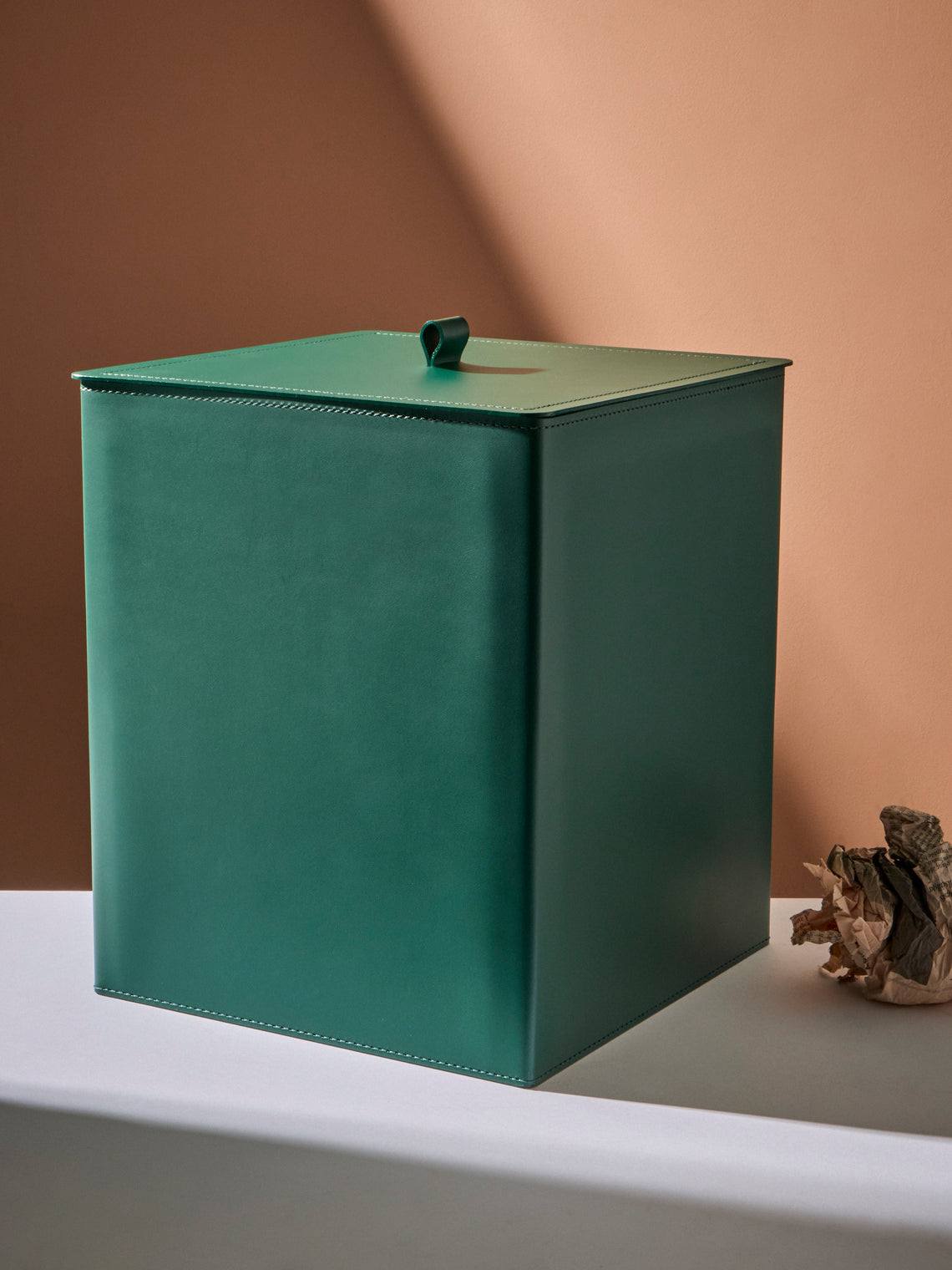 RUDI - Bino Leather Square Lidded Wastepaper Bin - Green - ABASK