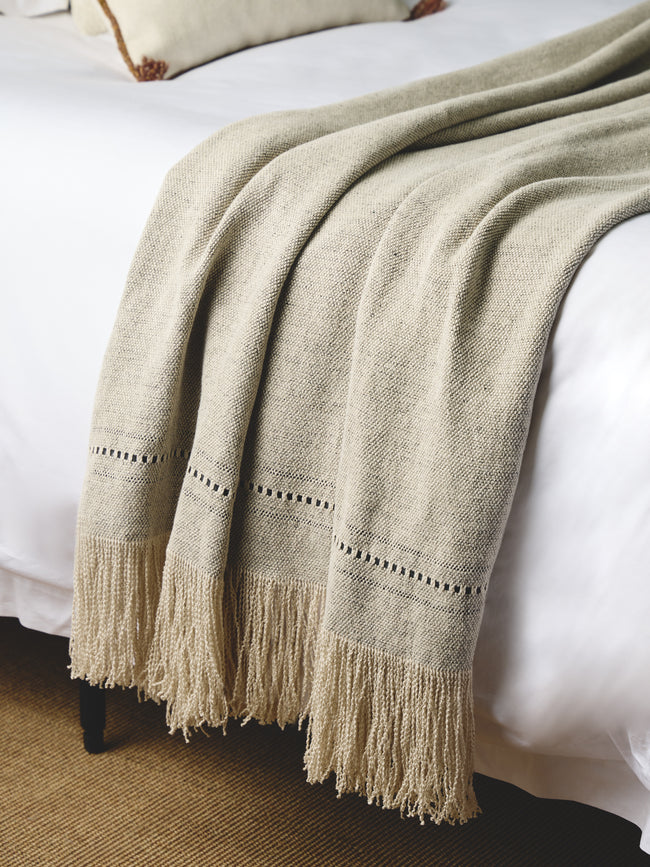 De Le Cuona - Fox Linen Fringe- and Leather-Detail Throw (94.5in/2.4m) - Cream - ABASK