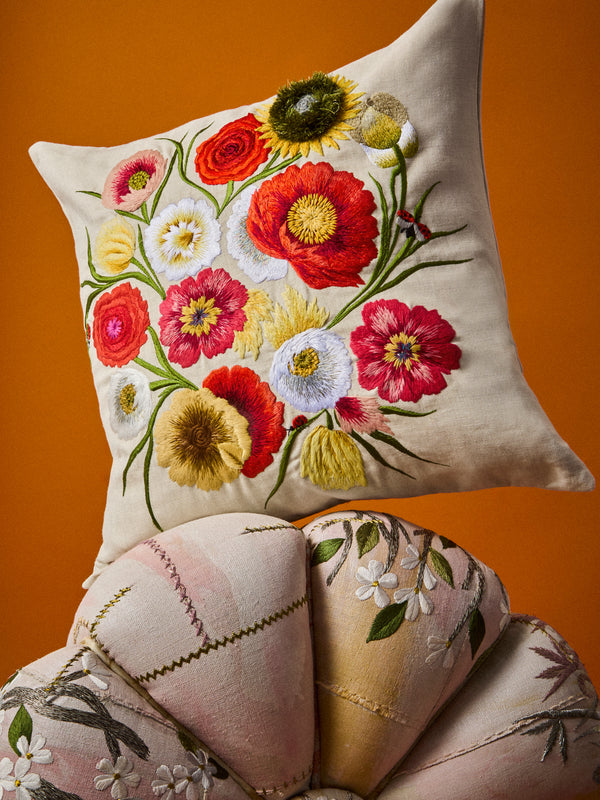 Bokja - Floral Embroidered Linen Cushion (21.5in/55cm) - Multiple - ABASK