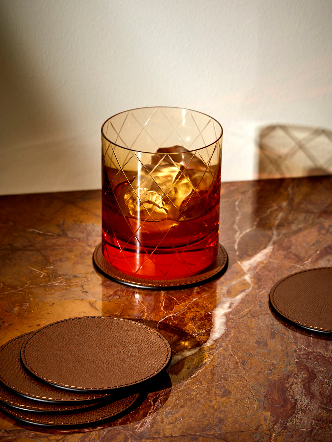 Giobagnara - Tao Leather Coasters (Set of 6) - Brown - ABASK