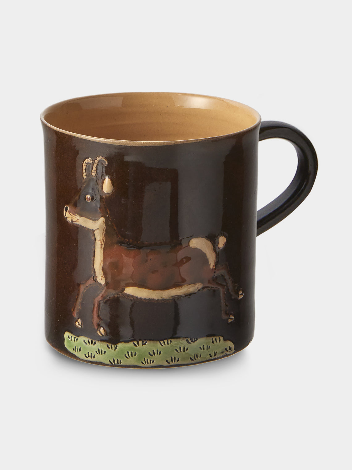 Poterie d’Évires - Animals Hand-Painted Ceramic Mugs (Set of 4) - Dark Brown - ABASK