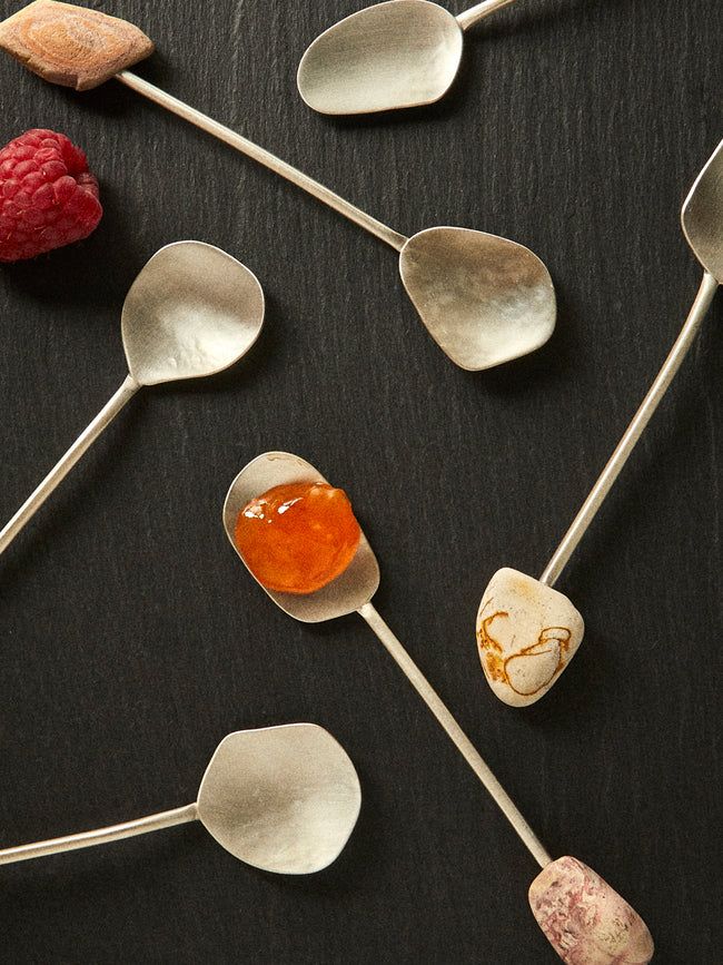 Thalia Maria Silver - Sterling Silver and Pebble Dessert Spoons (Set of 6) - Silver - ABASK