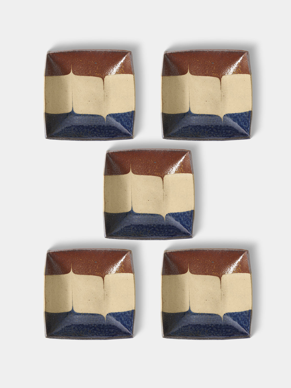 Makidani-gama - No. 1 Nerikomi Ceramic Square Plates – 5in/12.5cm (Set of 5) - Multiple - ABASK