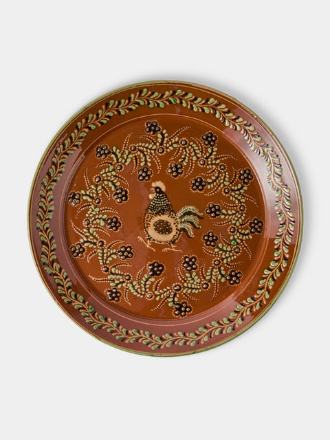 Poterie d’Évires - Chickens Hand-Painted Ceramic Round Platter - Light Brown - ABASK - 
