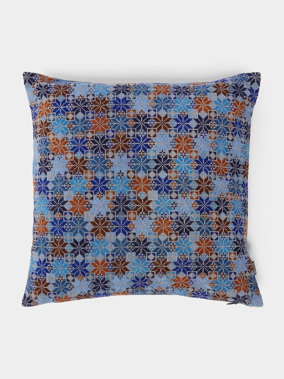 Kissweh - Moon of Bethlehem Hand-Embroidered Cotton Cushion (14in/36cm) - Blue - ABASK - 