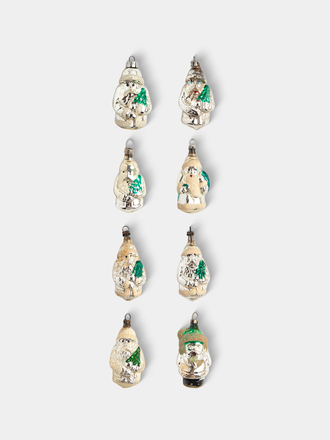 Antique and Vintage - Early-20th-Century Father Christmas Glass Baubles (Set of 8) - Silver - ABASK - 