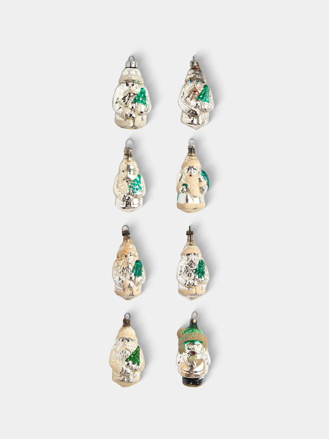 Antique and Vintage - Early-20th-Century Father Christmas Glass Baubles (Set of 8) - Silver - ABASK - 
